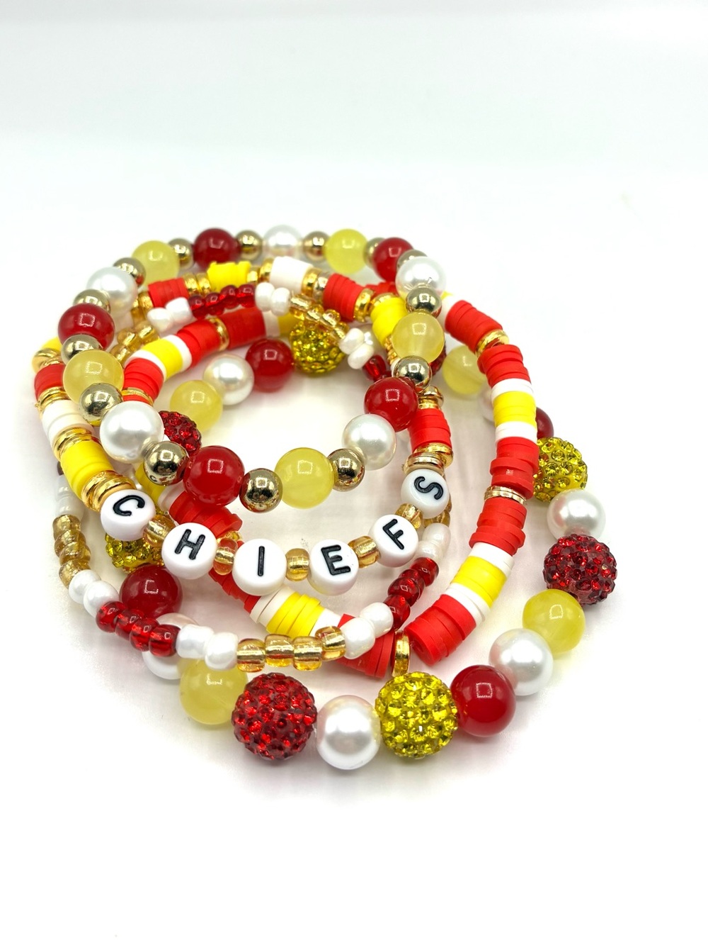 Beaded Chiefs Bracelet Set in Red, Yellow & White